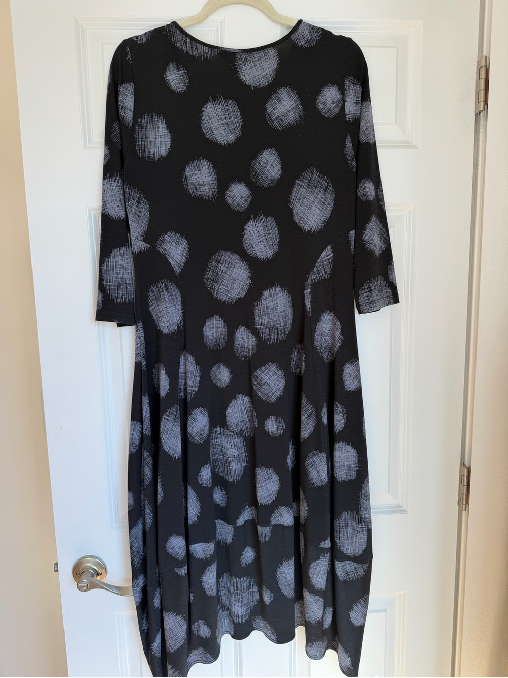 Comfy USA Black Midi Dress with Gray Dot Print - Picture 2 of 6